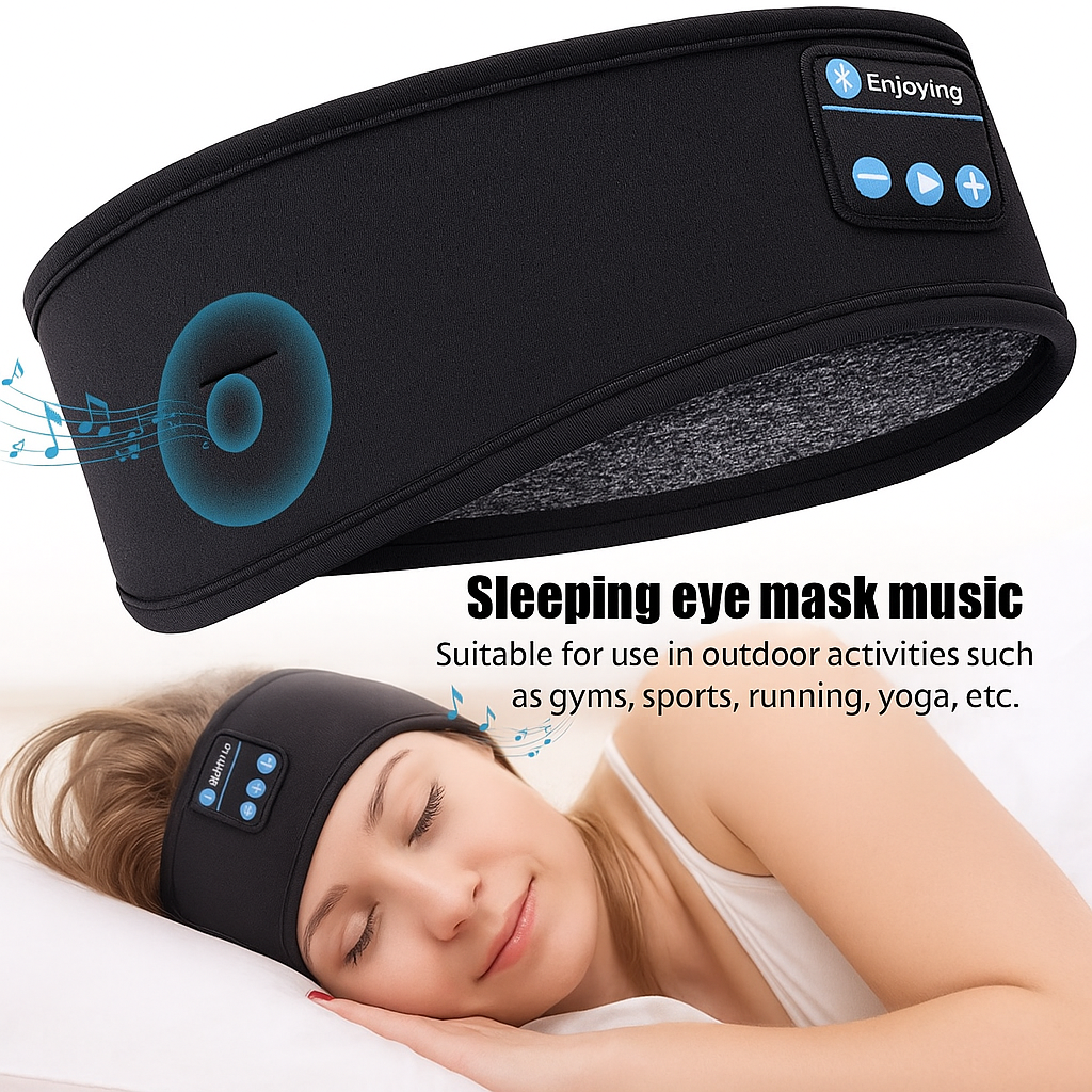 Bluetooth Sports Earphones and Sleep Mask Headband - Wireless Music Headset with Elastic Design