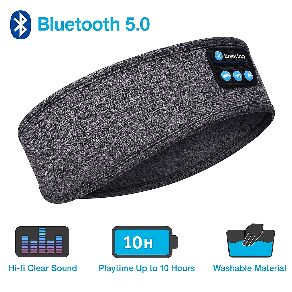 Bluetooth Sports Earphones and Sleep Mask Headband - Wireless Music Headset with Elastic Design