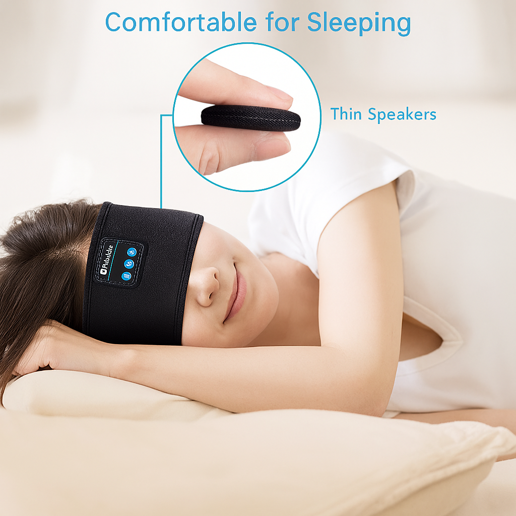 Bluetooth Sports Earphones and Sleep Mask Headband - Wireless Music Headset with Elastic Design
